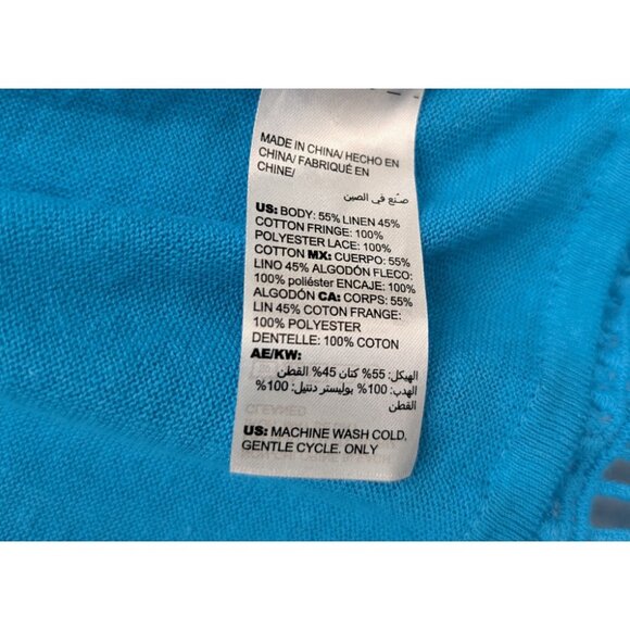 Chico's Women's Linen Blend Sweater Size 1P MP Turquoise Blue Light Cardigan - Picture 9 of 13